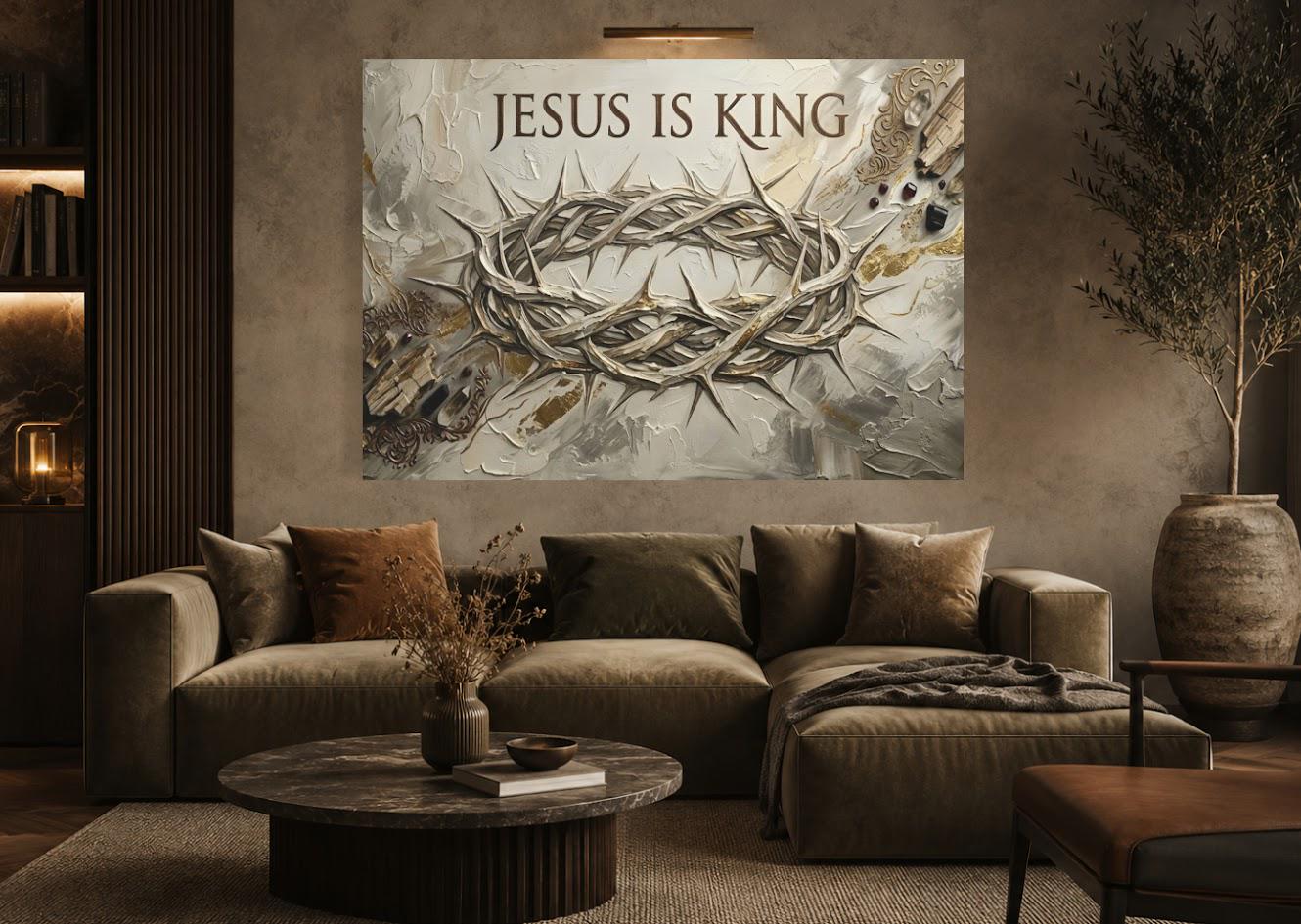 Jesus Is King Wall Art, Crown of Thorns Christian Canvas Print — Framed Print wall art