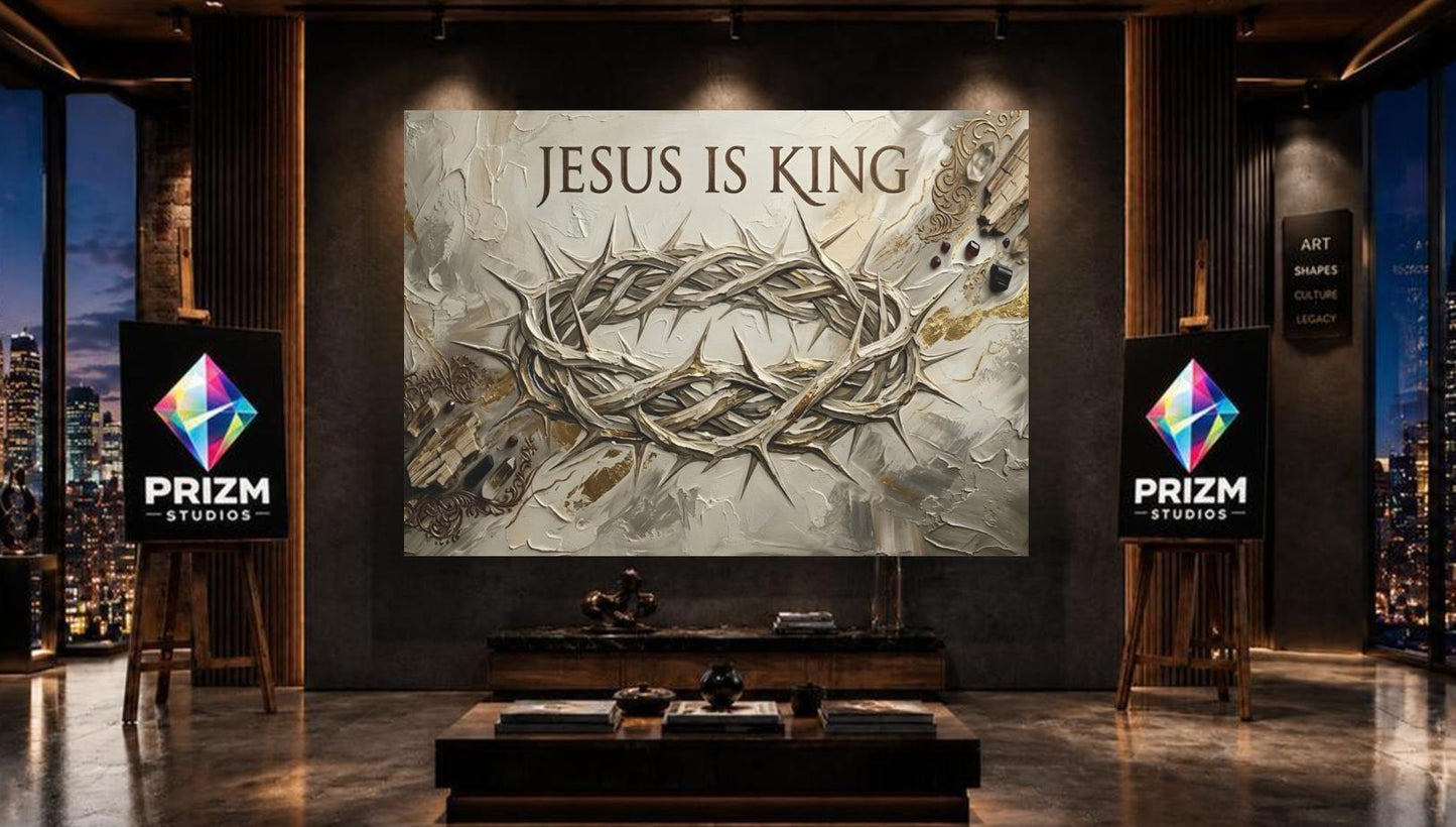 Jesus Is King Wall Art, Crown of Thorns Christian Canvas Print — Framed Print wall art