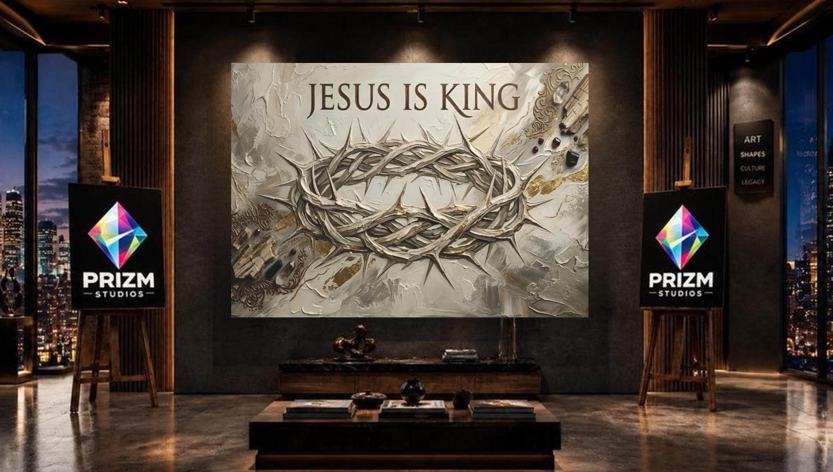 Jesus Is King Wall Art, Crown of Thorns Christian Canvas Print — Framed Print wall art