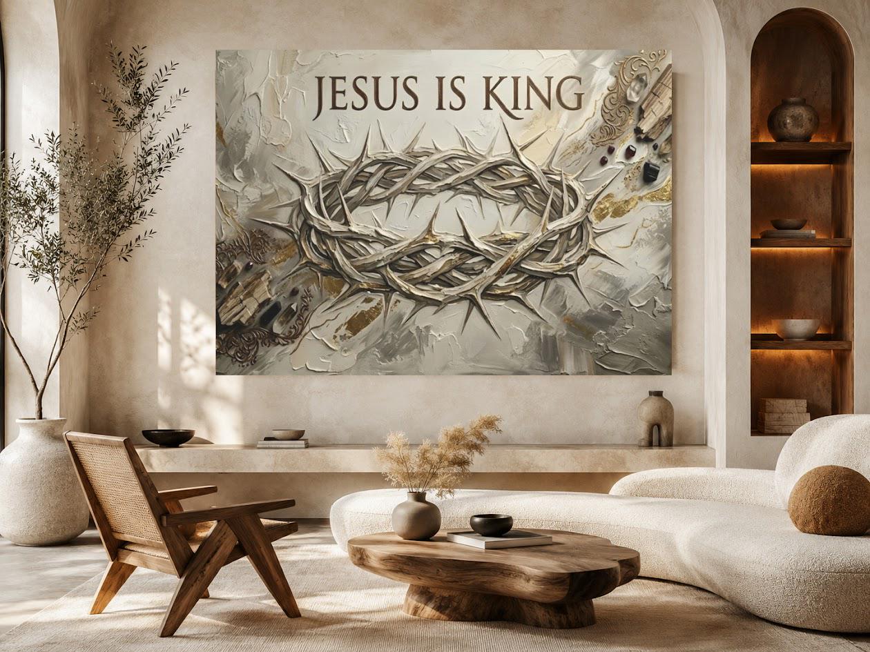 Jesus Is King Wall Art, Crown of Thorns Christian Canvas Print — Framed Print wall art