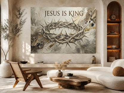 Jesus Is King Wall Art, Crown of Thorns Christian Canvas Print — Framed Print wall art