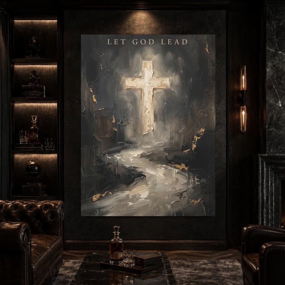 Let God Lead Wall Art, Dark Christian Cross Canvas Print — Framed Print wall art