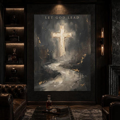 Let God Lead Wall Art, Dark Christian Cross Canvas Print — Framed Print wall art