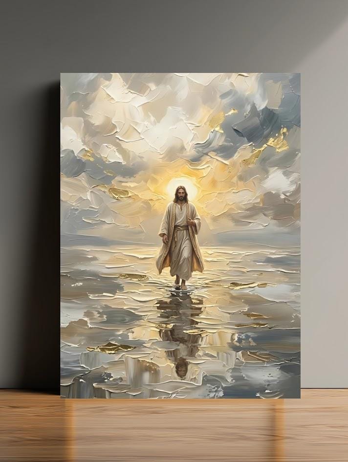 Jesus Walking on Water Wall Art, Christian Canvas Print for Prayer Room — Poster wall art