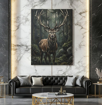 Stag Deer Wall Art, Moody Forest Wildlife Canvas Print — Framed Print wall art