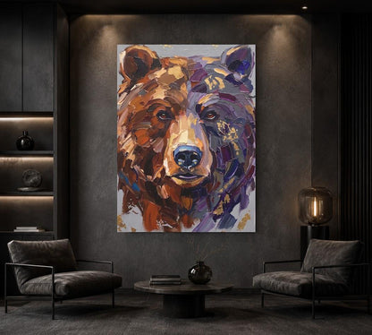 Bear Canvas Wall Art, Abstract Wildlife Portrait for Cabin Decor — Framed Print wall art