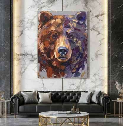 Bear Canvas Wall Art, Abstract Wildlife Portrait for Cabin Decor — Framed Print wall art