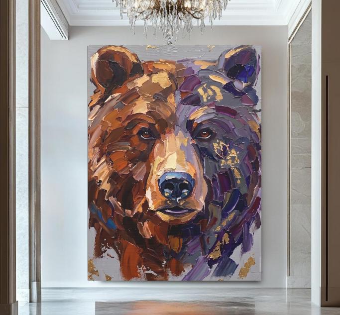 Bear Canvas Wall Art, Abstract Wildlife Portrait for Cabin Decor — Framed Print wall art