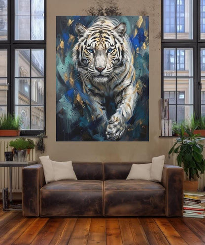 White Tiger Wall Art, Blue Eyes Wildlife Canvas Print for Living Room — Framed Print wall art