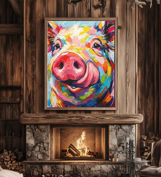 Colorful Pig Wall Art, Funny Farm Animal Canvas Print for Kitchen Decor — Canvas wall art