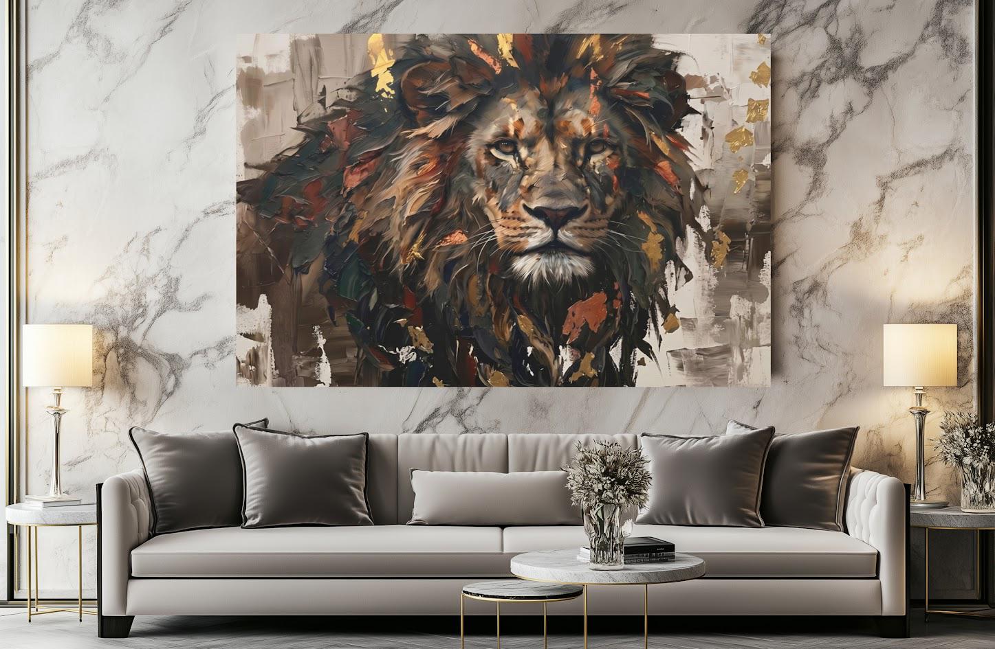 Lion Canvas Wall Art, Luxury Wildlife Portrait for Living Room — Poster wall art