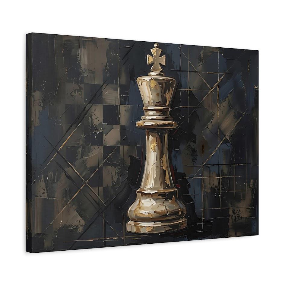 Chess King Canvas Wall Art, Black Gold Strategy Print for Office — Canvas wall art