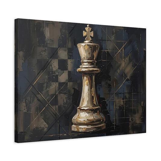 Chess King Canvas Wall Art, Black Gold Strategy Print for Office — Canvas wall art