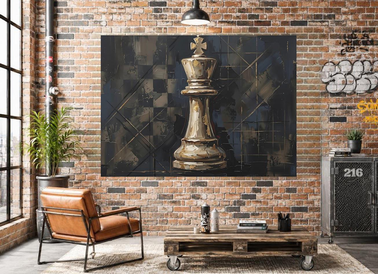 Chess King Canvas Wall Art, Black Gold Strategy Print for Office — Poster wall art