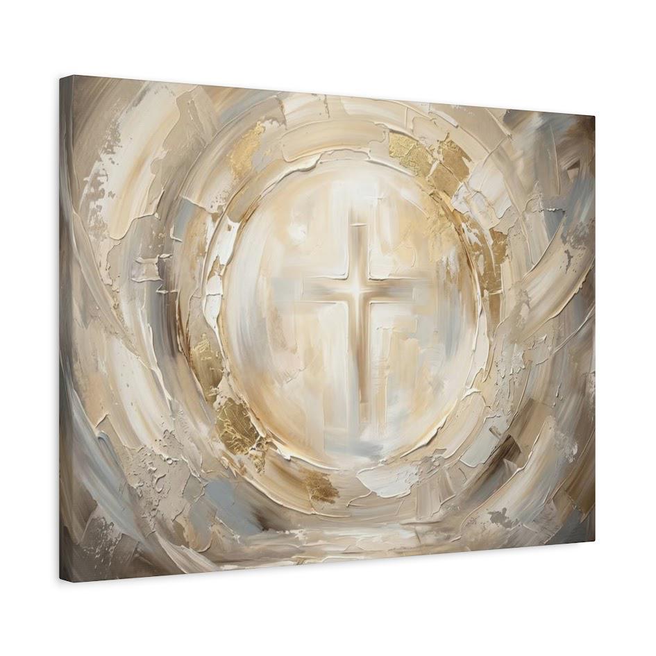 Christian Cross Canvas Wall Art, Neutral Abstract Religious Print for Living Room — Canvas wall art