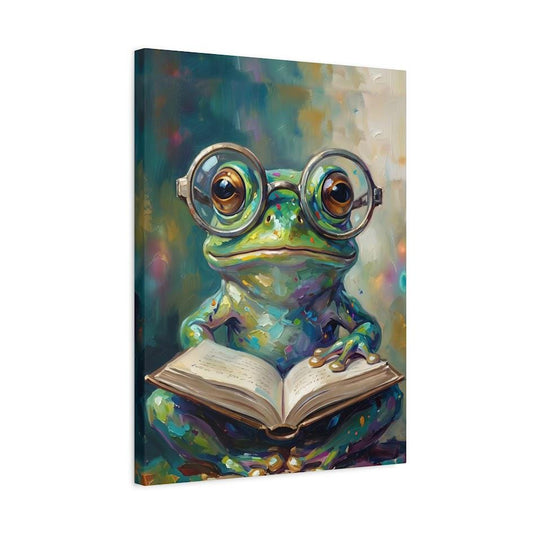 Frog Reading Canvas Wall Art, Whimsical Animal Print for Kids Room — Canvas wall art