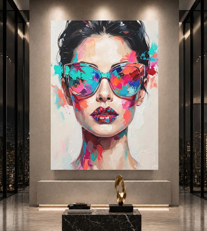 Fashion Woman Wall Art, Colorful Sunglasses Canvas Print for Glam Room — Poster wall art