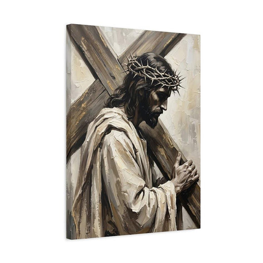 Jesus Carrying Cross Wall Art, Crown of Thorns Christian Canvas Print — Canvas wall art