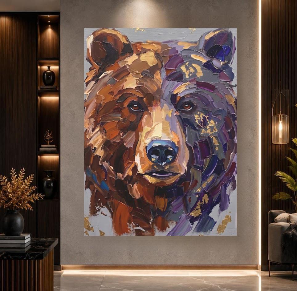 Bear Canvas Wall Art, Abstract Wildlife Portrait for Cabin Decor — Poster wall art