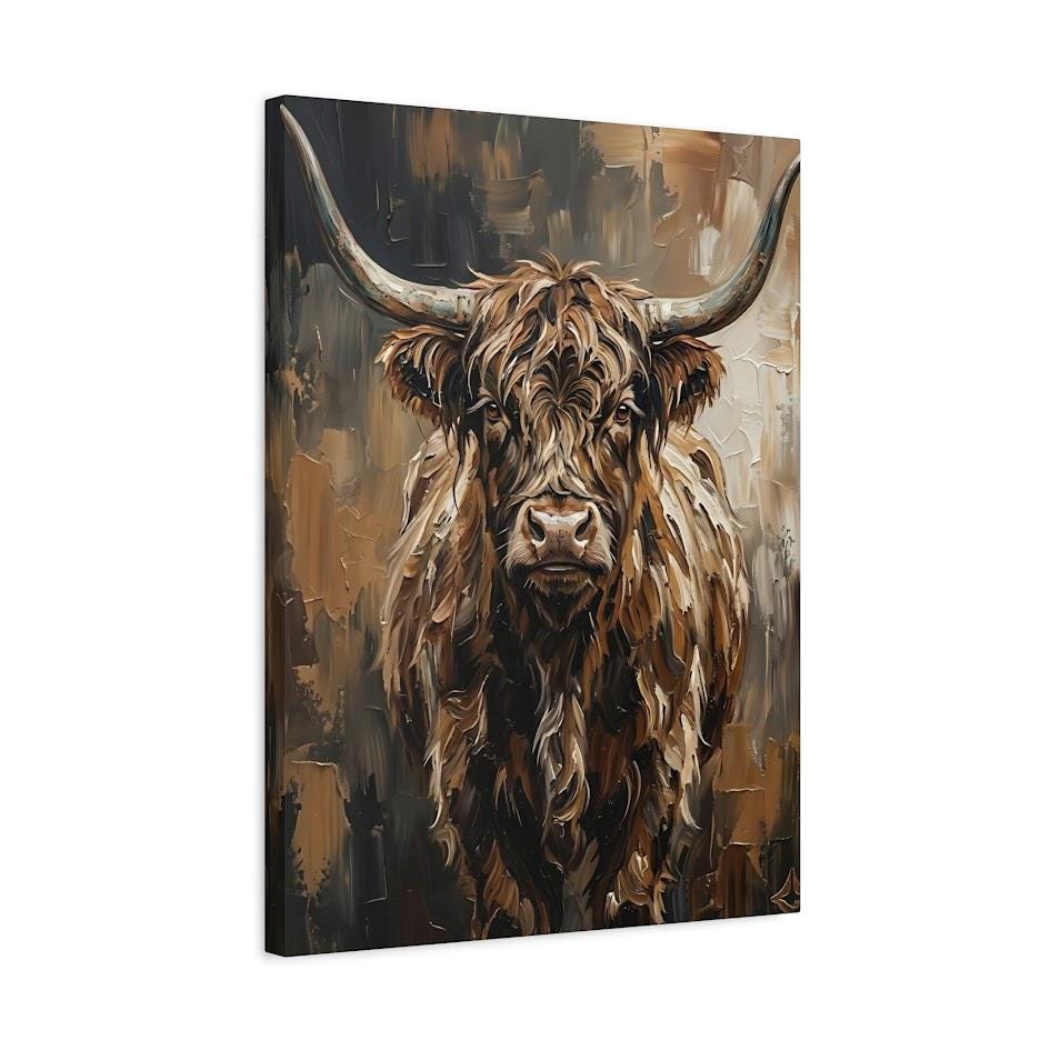 Highland Cow Wall Art, Rustic Farmhouse Canvas Print for Cabin Decor — Canvas wall art