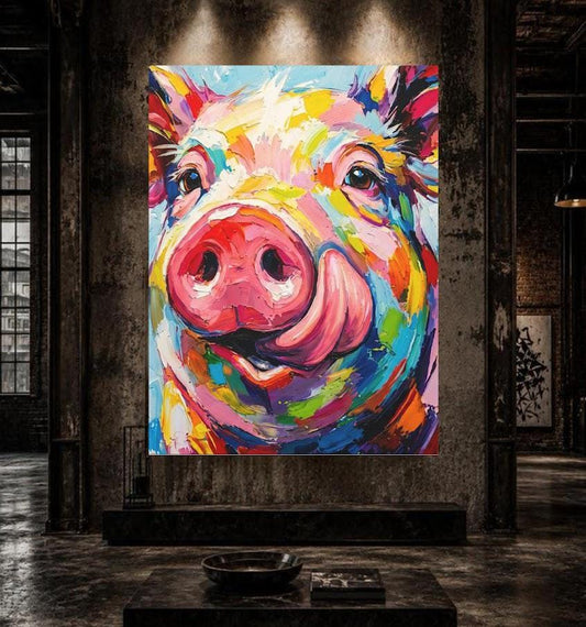 Colorful Pig Wall Art, Funny Farm Animal Canvas Print for Kitchen Decor — Poster wall art