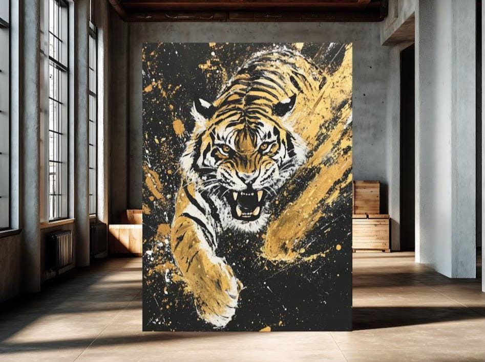 Golden Tiger Canvas Art, Animal Wall Decor, Wildlife Print — Poster wall art