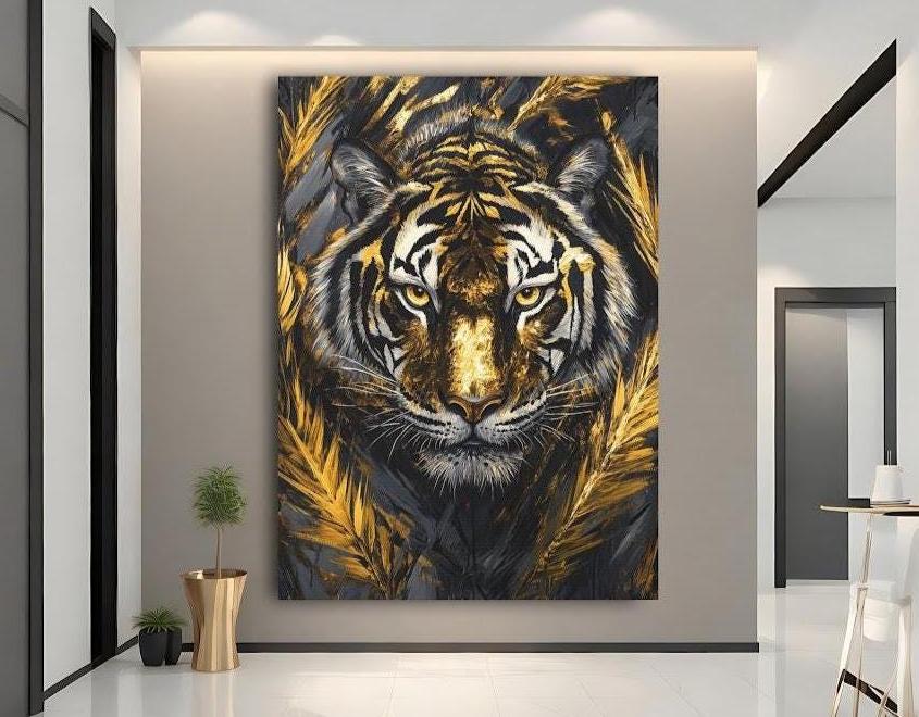 Golden Tiger Canvas Print, Animal Wall Art, Wildlife Home Decor — Poster wall art