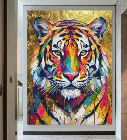 Tiger Wall Art | Colorful Gold Wildlife Canvas or Poster Print, Big Cat Painting — Poster wall art