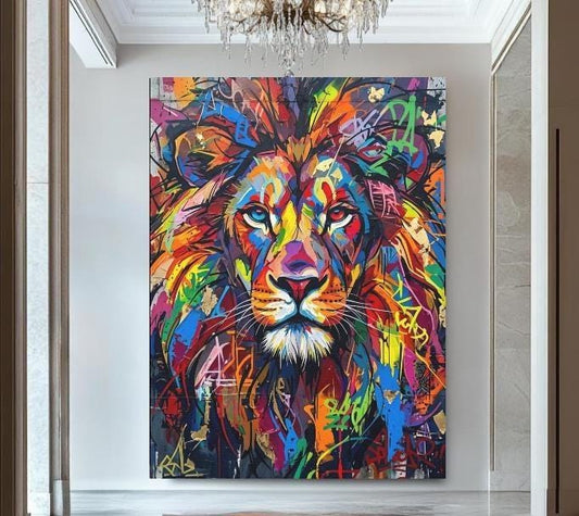 Colorful Lion Graffiti Art Print, Urban Safari Animal Canvas or Poster Decor — Poster wall art