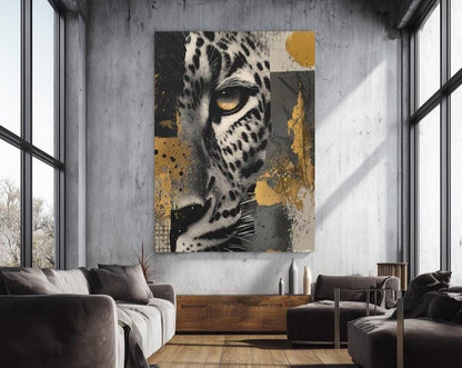 Leopard Canvas Print | Gold Accents Wildlife Artwork, Modern Home Decor — Poster wall art