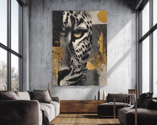 Leopard Canvas Print | Gold Accents Wildlife Artwork, Modern Home Decor — Poster wall art