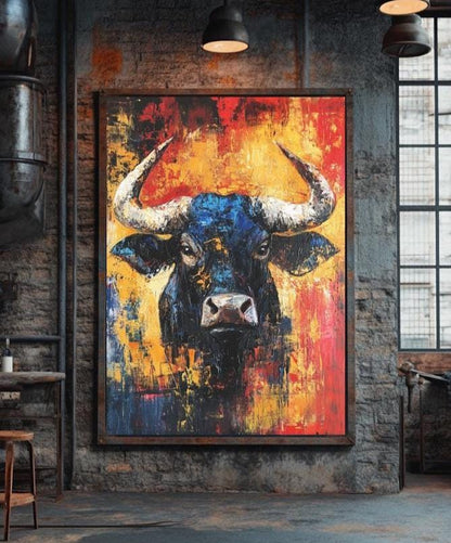 Abstract Bull Canvas Print | Colorful Animal Wall Art, Modern Farmhouse Decor — Poster wall art