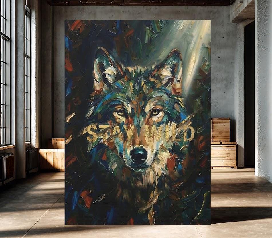 Wolf Wall Art | Modern Forest Animal Canvas or Poster Print, Man Cave Decor, Original Painting — Poster wall art