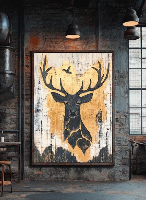 Golden Stag Canvas Art | Rustic Deer Print, Modern Animal Head Decor, Masculine Hunting Painting — Poster wall art