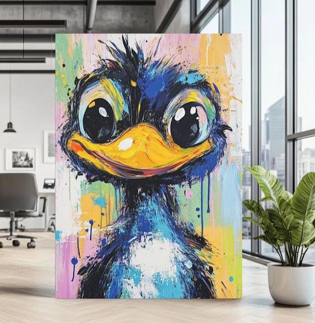 Colorful Bird Canvas Print | Whimsical Nursery, Kids Room Decor, Quirky Wall Art — Poster wall art