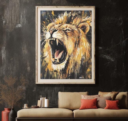 Roaring Lion Wall Art Canvas Print, Bold Wildlife Decor for Office, Living Room or Man Cave — Poster wall art