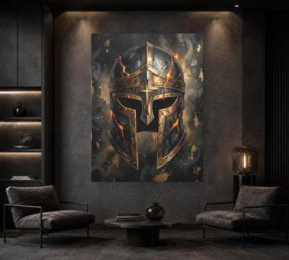 Armor of God Canvas Wall Art, Christian Warrior Helmet Print for Masculine Faith Office or Man Cave — Framed Print wall art