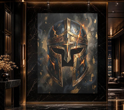 Armor of God Canvas Wall Art, Christian Warrior Helmet Print for Masculine Faith Office or Man Cave — Framed Print wall art