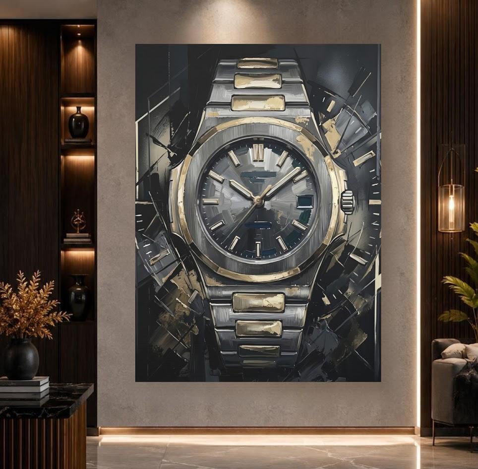 Luxury Watch Canvas Wall Art, Abstract Timepiece Print for Executive Office or Lounge — Framed Print wall art