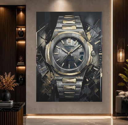 Luxury Watch Canvas Wall Art, Abstract Timepiece Print for Executive Office or Lounge — Framed Print wall art