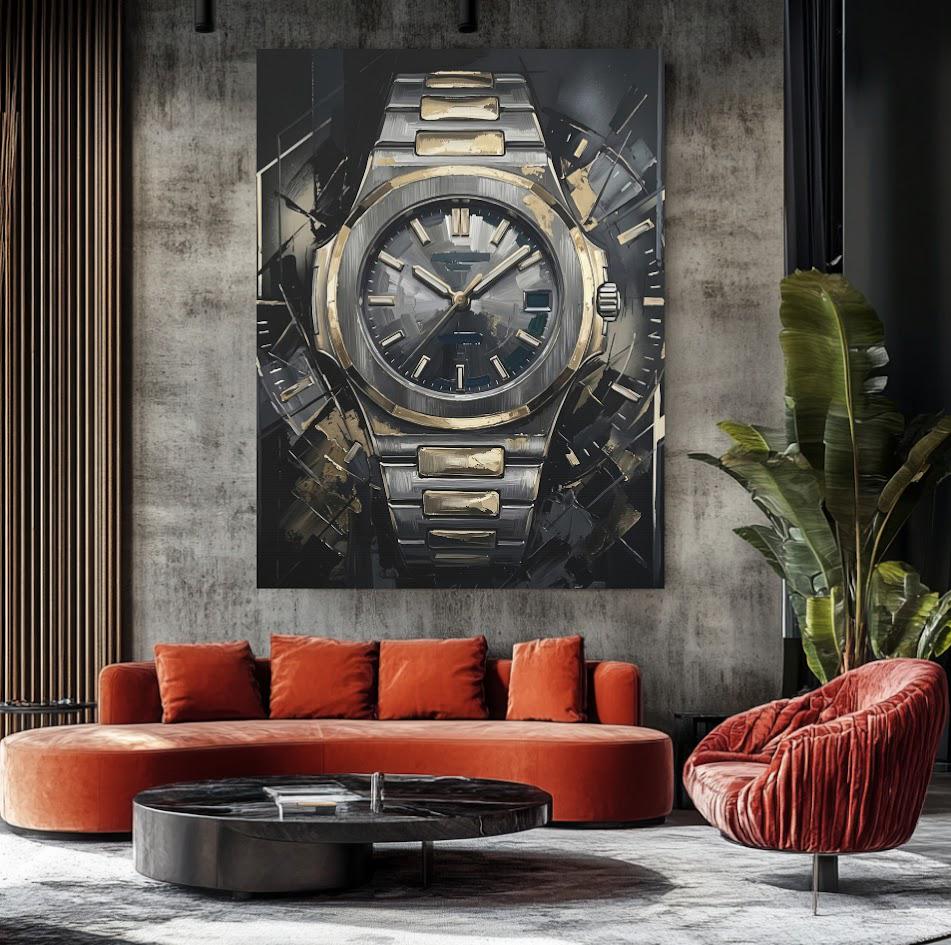 Luxury Watch Canvas Wall Art, Abstract Timepiece Print for Executive Office or Lounge — Framed Print wall art