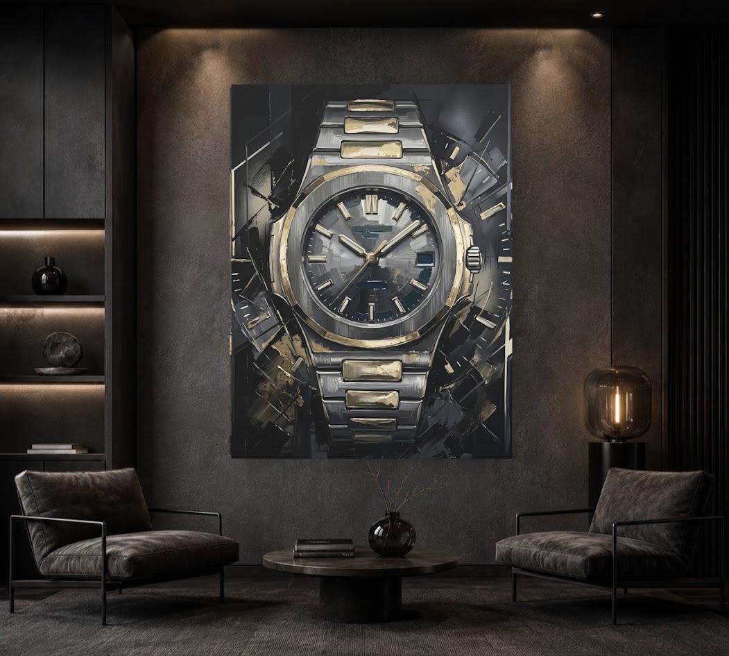 Luxury Watch Canvas Wall Art, Abstract Timepiece Print for Executive Office or Lounge — Framed Print wall art