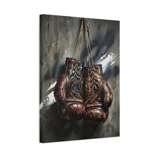 Vintage Boxing Gloves Wall Art, Dark Fighter Canvas Print, Man Cave Sports Artwork — Canvas wall art