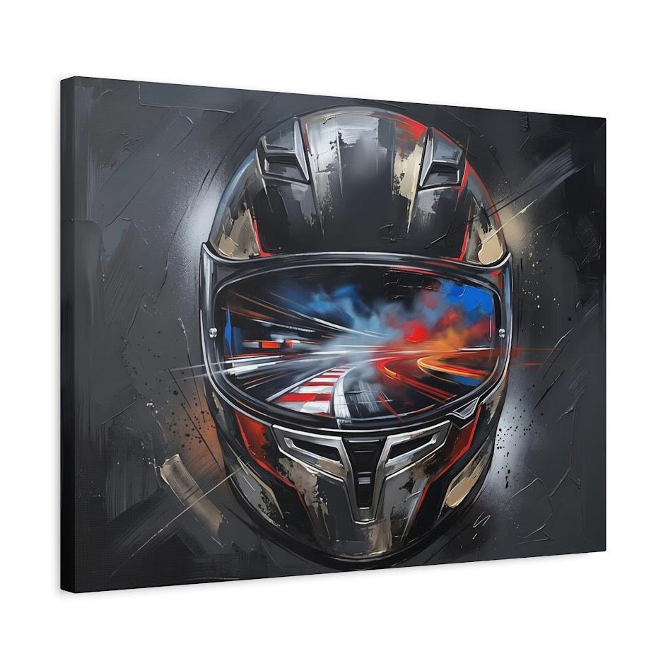 Motorcycle Helmet Canvas Wall Art, Racing Motorsport Print for Garage or Man Cave — Canvas wall art