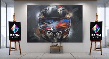 Motorcycle Helmet Canvas Wall Art, Racing Motorsport Print for Garage or Man Cave — Poster wall art