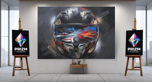 Motorcycle Helmet Canvas Wall Art, Racing Motorsport Print for Garage or Man Cave — Poster wall art