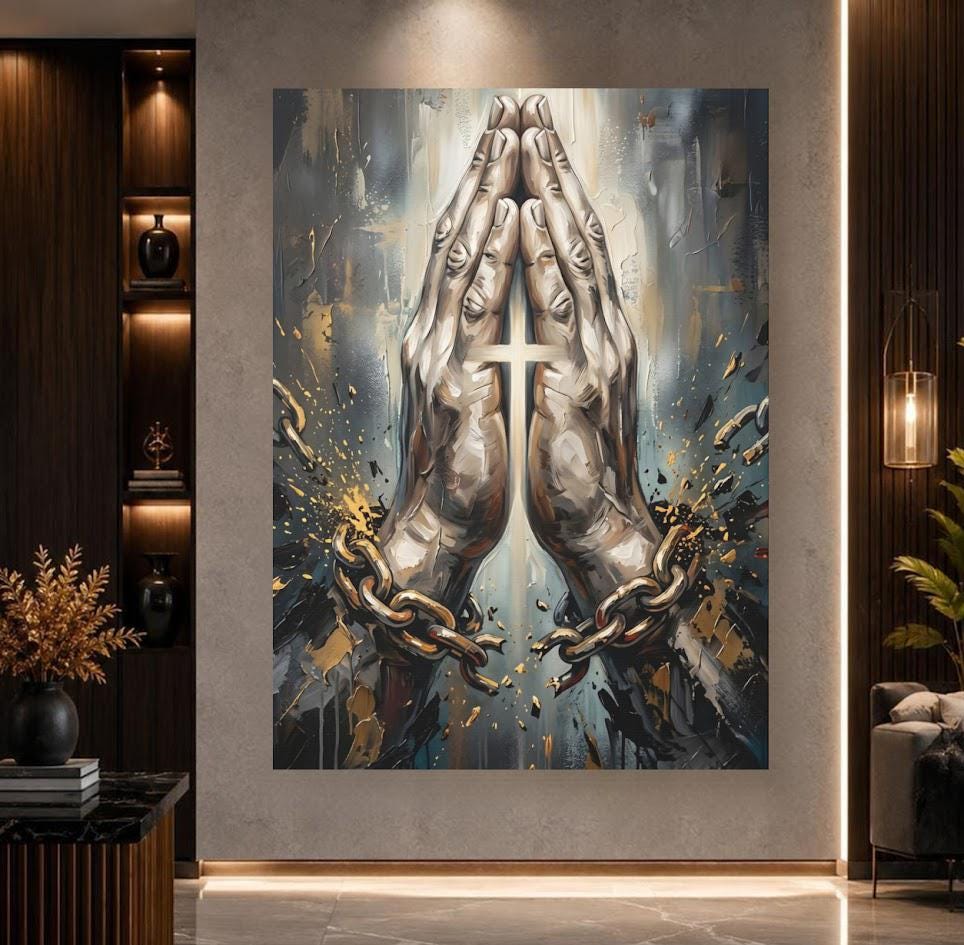 Praying Hands Canvas Wall Art, Chain Breaker Christian Print for Church or Prayer Room — Poster wall art