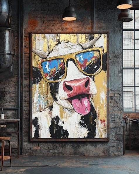 Funny Cow Canvas Print | Colorful Farmhouse Wall Art | Quirky Animal — Poster wall art