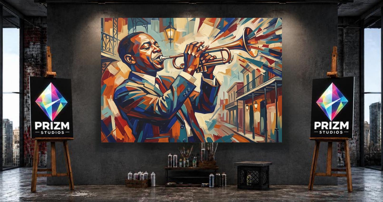 New Orleans Jazz Canvas Wall Art, Colorful Abstract Trumpet Print for Home Bar or Lounge — Poster wall art