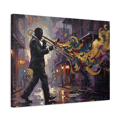 New Orleans Jazz Canvas Wall Art, Colorful Trombone Player Print for Home Bar or Lounge — Canvas wall art